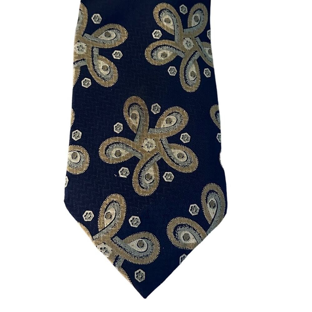 Giorgio Armani cravatte necktie Tie Blue Gold Abstract 3.75x56 silk artsy